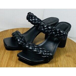 A New Day Sandals Womens Size 6 Braided Straps Slide Casual Black Faux Leather